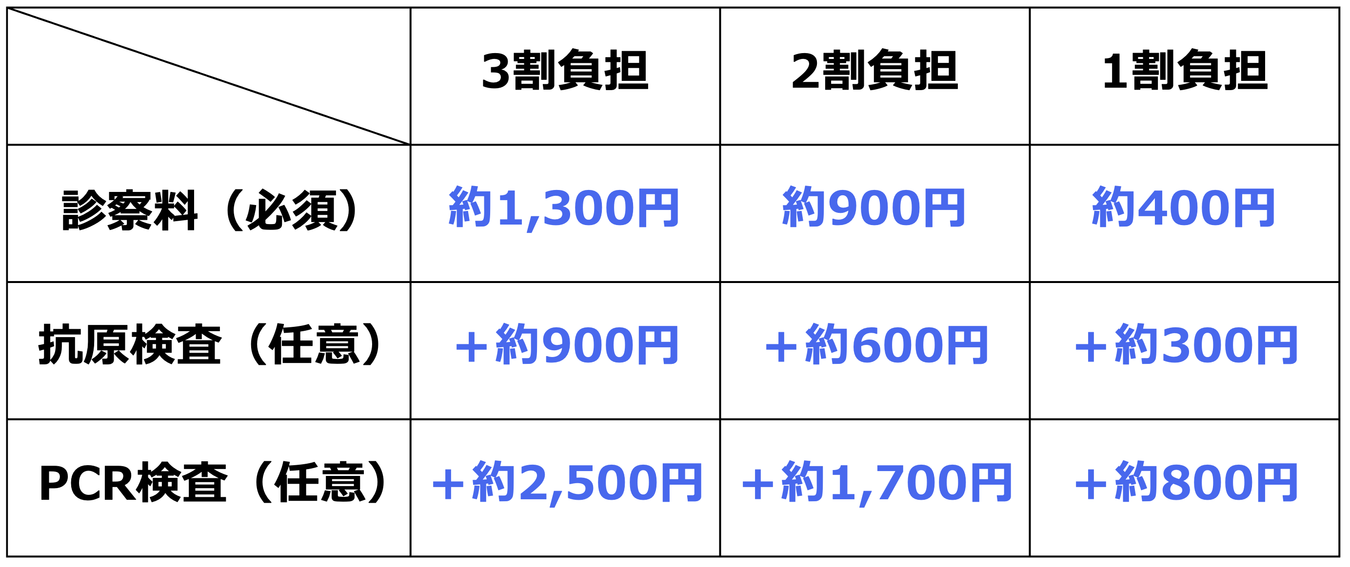新型コロナウイルスの検査に関する価格表